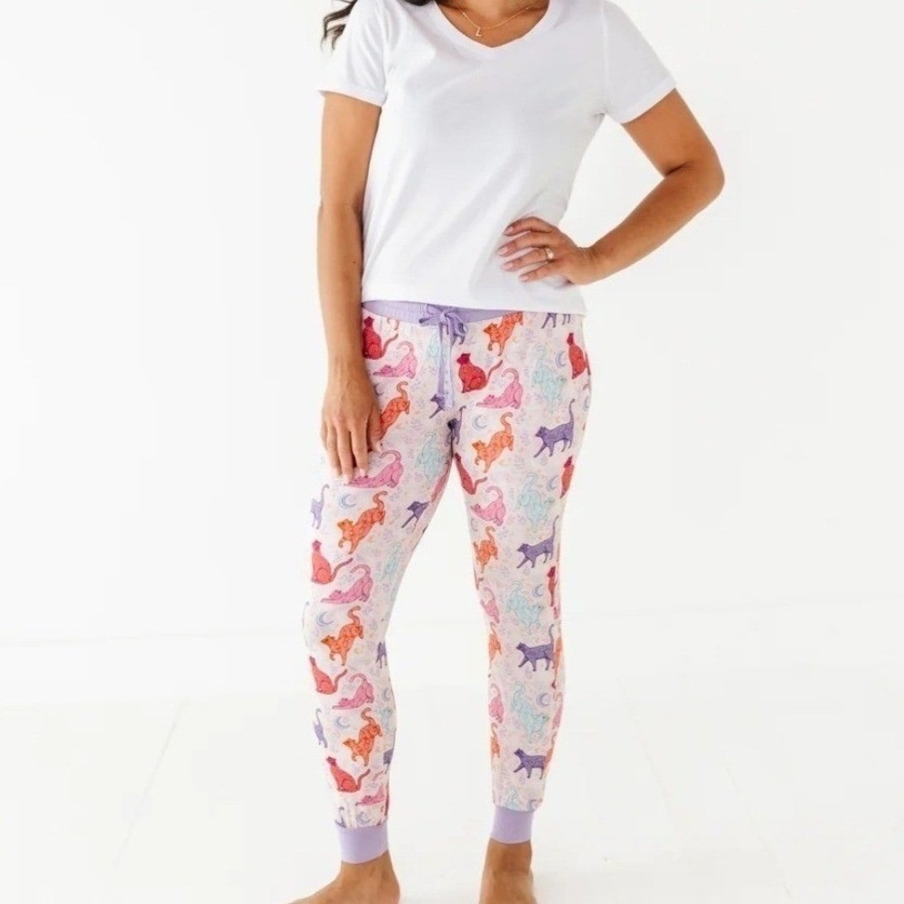The Sleepy Sloth Bamboo Viscose Cat Moon Pajama Jogger Pants Purple Womens Large